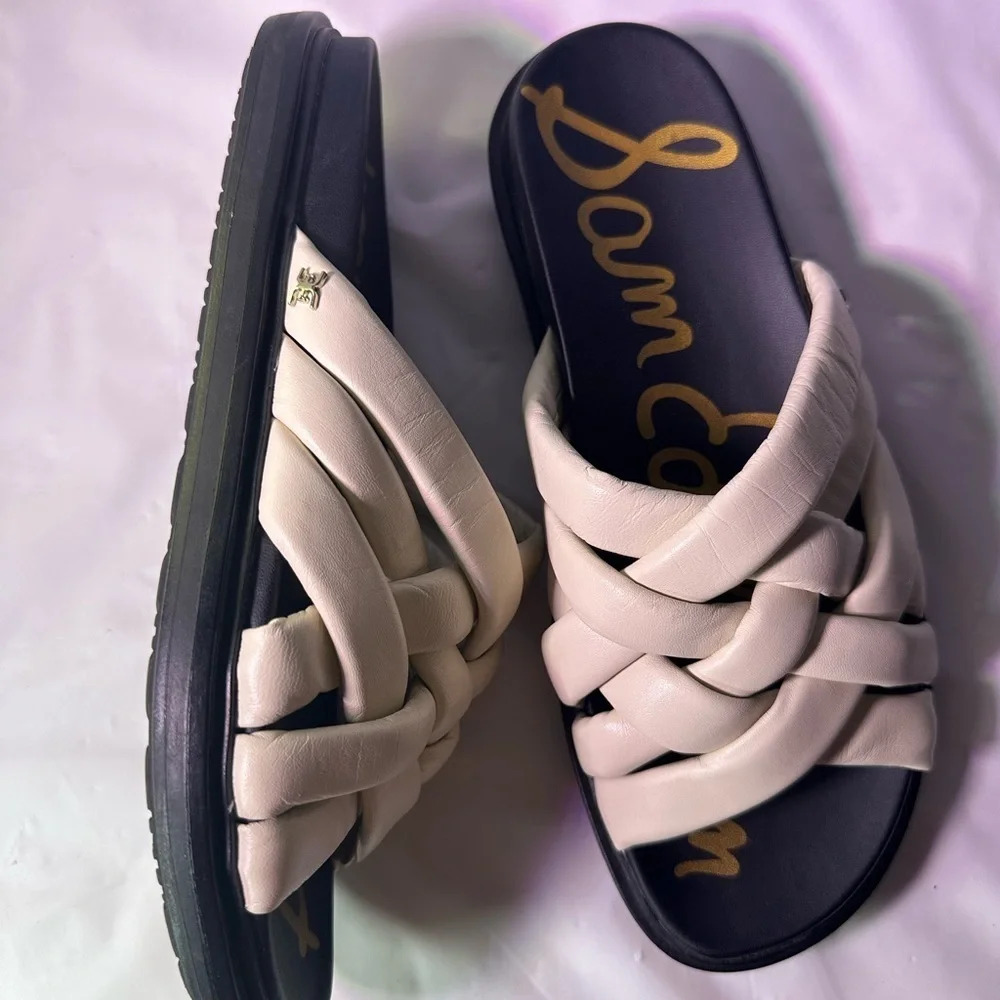 Sam Edelman Cream Woven Slide Sandals